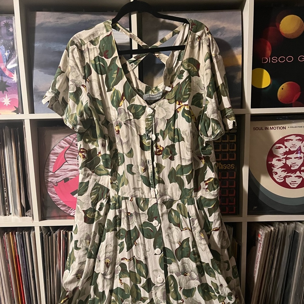 Magnolia print vintage dress with cross back detail